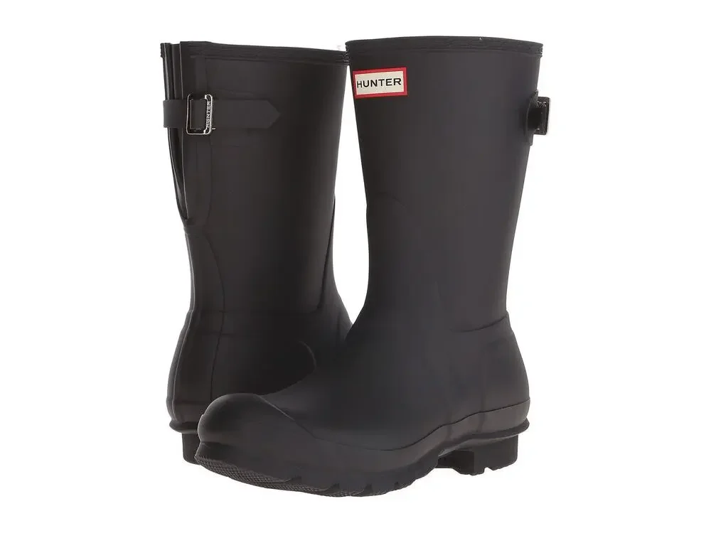 HUNTER ORIGINAL SHORT BACK ADJUSTABLE RAIN BOOTS BLACK 8 M